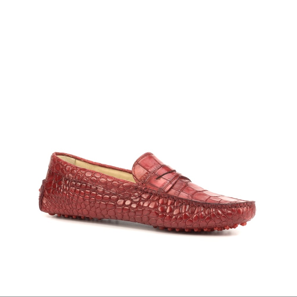 Red Croco-Print Leather Drivers